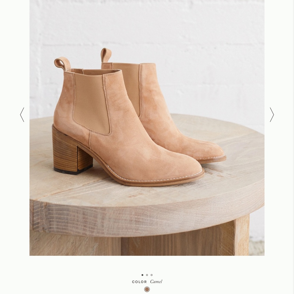 Jenni Kayne Suede Heeled Chelsea Boot Size 36 color Camel